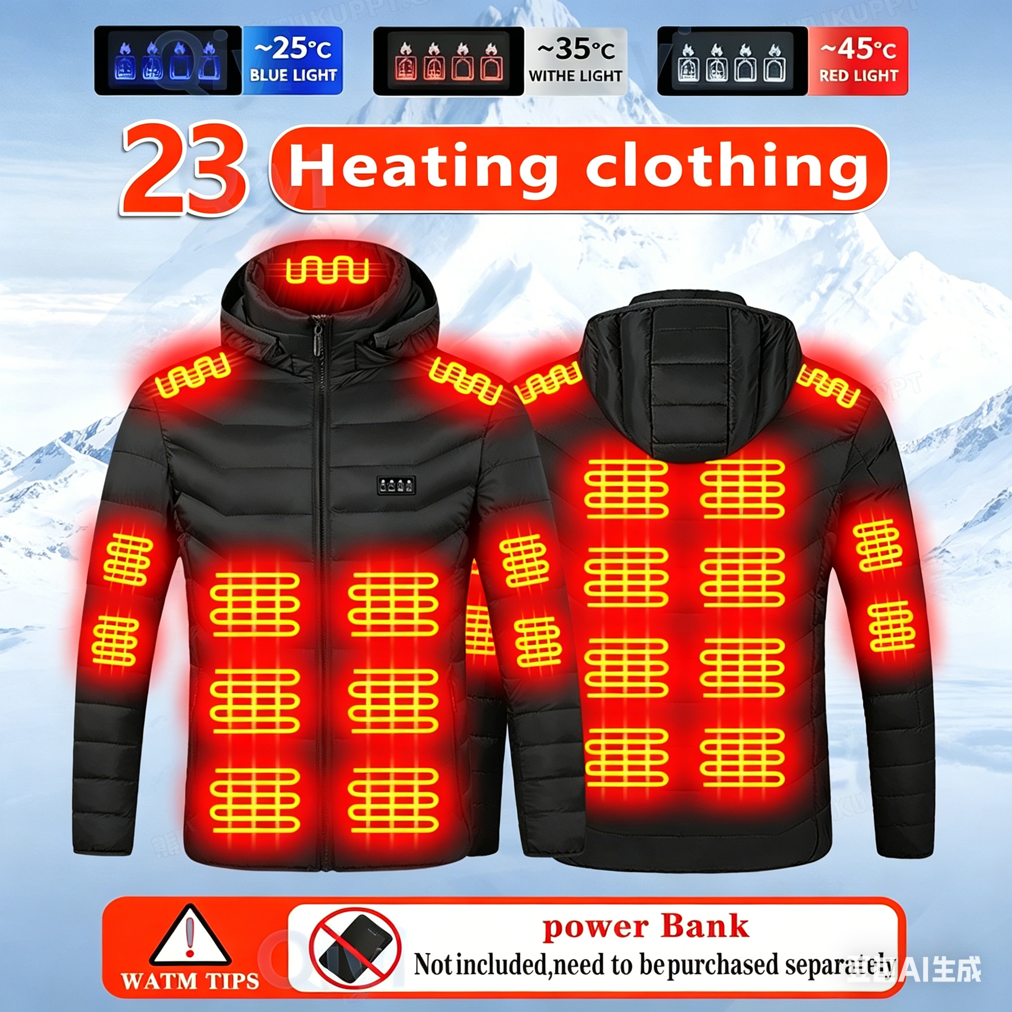 Outdoor Sport Winter Jacket - 23 Areas Heating Jacket, Polyester Fabric,