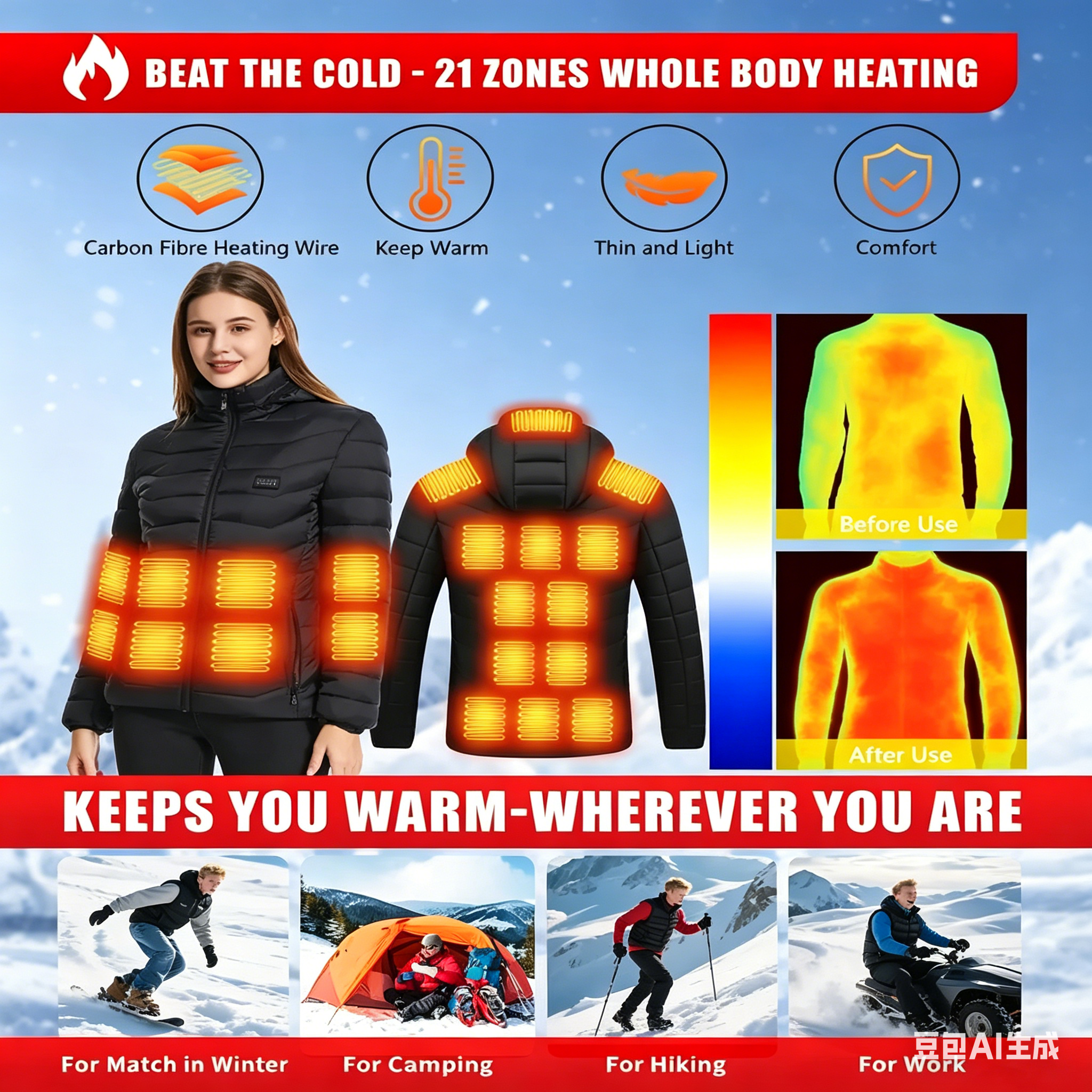 23 Areas Heating Jacket, Polye - Outdoor Sport Winter Jacket 리뷰 및 가격